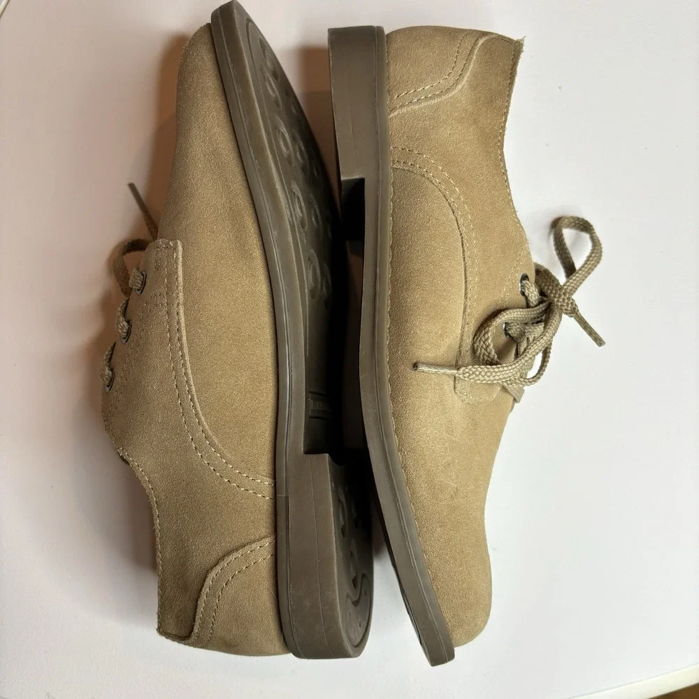 Lands' End Boys‎ Oxford Dress Shoe Size 3 Tan Suede Leather Lace Up Brown Preppy